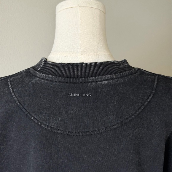 Anine Bing Tyler Cotton Logo Washed Black Crew Neck Sweatshirt-Scandi Girl Style - Picture 8 of 16